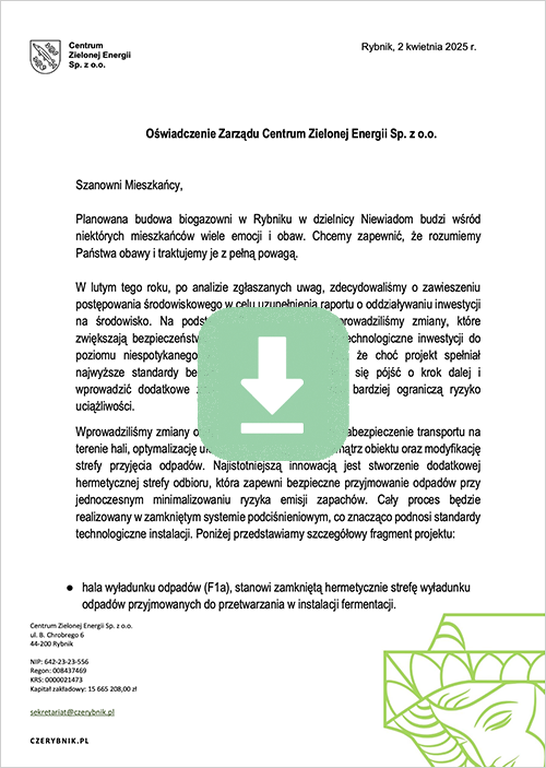 Oświadczenie Zarządu CZE